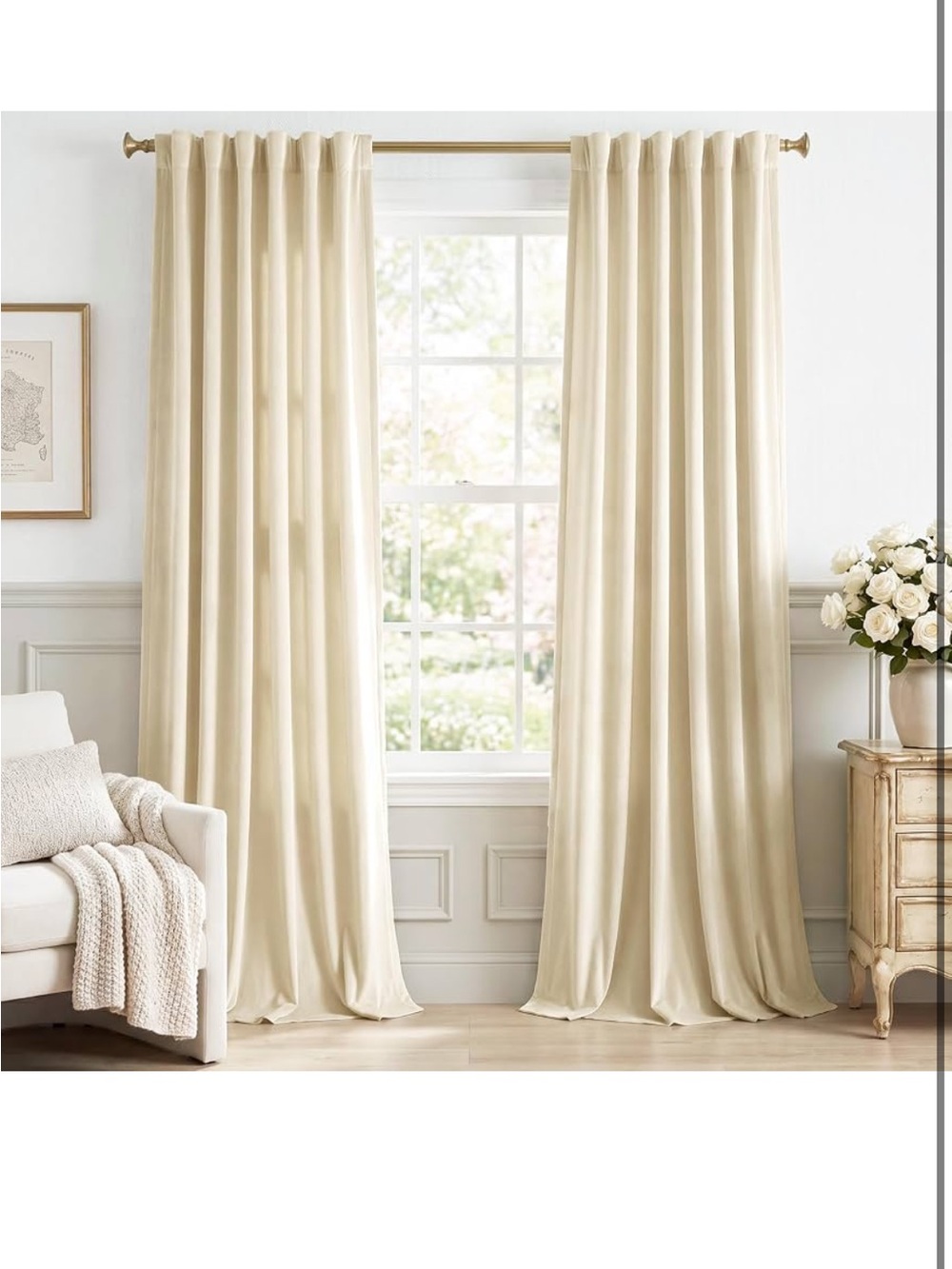 StangH Beige Velvet Drapes Extra Long Privacy for Bedroom, W52 x L108, 2 Pcs